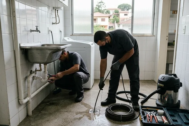 Profissionais fazendo manutenção em tubulações residenciais em Itatiba.