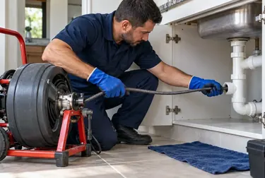 Técnicos trabalhando no desentupimento de tubulações em Itatiba.
